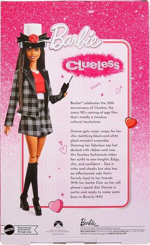 دمية توقيع Barbie و Clueless Dionne مع بدلة منقوشة بالأبيض والأسود ، والقبعة العليا ، وملحقات الهاتف الخليوي in Kuwait