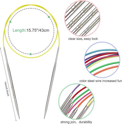 Katech 40 inch (100cm) Circular Knitting Needles Set, 2.75mm-5.00mm Stainless Steel Knitting Needles with Cables, 7 Sizes Long Round Needle for Sweaters, Hats, Socks, Scarves in Kuwait