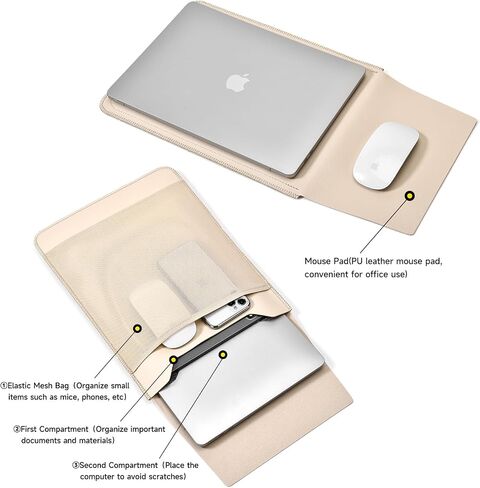 Slim PU Leather 13 13.6 Inch Laptop Sleeve Protective Case with Mouse Pad for MacBook Air/Pro 13 M4/M3/M2/M1 HP Lenovo Dell Asus Samsung Briefcase Carrying Laptop Bag (Apricot, 13 inch) in Saudi Arabia