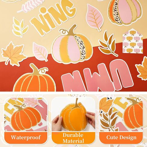 78Pcs Fall Classroom Bulletin Board Decorations Pink Orange Pumpkin Maple Leaf Cutouts for Autumn Thanksgiving Harvest Party Supplies School Chalkboard Wall Decor in Saudi Arabia