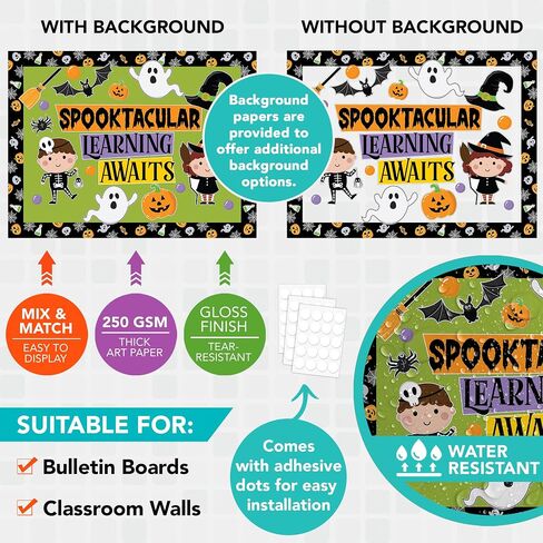 Decorably 76 Pcs Cutouts Classroom Halloween Decor Set with Background Papers & Borders, Halloween School Bulletin Board Decorations - School, Bulletin Boards, Classroom Walls, School Hallways in Saudi Arabia