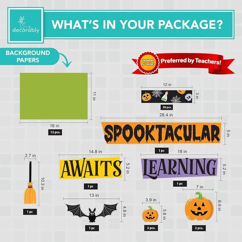 Decorably 76 Pcs Cutouts Classroom Halloween Decor Set with Background Papers & Borders, Halloween School Bulletin Board Decorations - School, Bulletin Boards, Classroom Walls, School Hallways in Saudi Arabia
