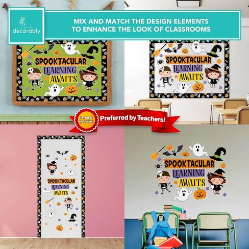 Decorably 76 Pcs Cutouts Classroom Halloween Decor Set with Background Papers & Borders, Halloween School Bulletin Board Decorations - School, Bulletin Boards, Classroom Walls, School Hallways in Saudi Arabia