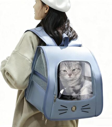 المسافر القابل للتنفس الشفافة على ظهر النقل للحيوانات الأليفة للسفر ، والمشي لمسافات طويلة ، والتسوق ، والطبيب البيطري (الأزرق) in Kuwait