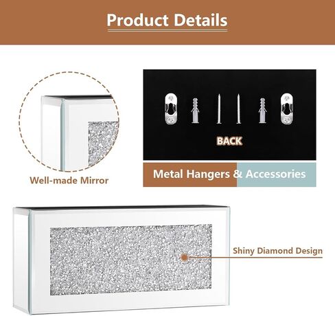 Mirrored Remote Control Holder - Remote Holder Wall Mount with Sparkling Crush Diamond for Living Room & Bedroom, Phone TV Remote Organizer Storage Décor, Silver in Saudi Arabia