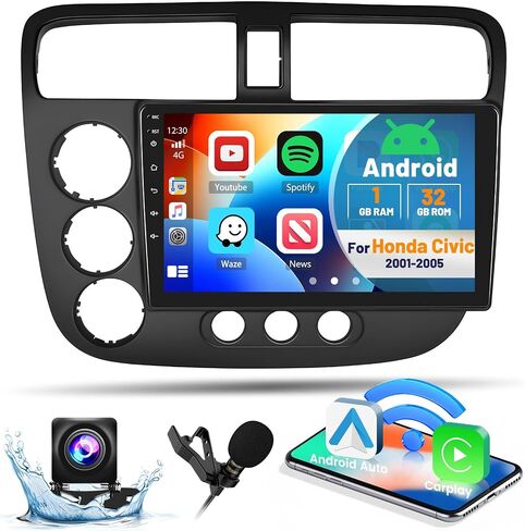 4G+64G Android 13 Car Stereo for 2001-2005 Honda Civic Radio, 9 Inch IPS Touch Screen Radio with Wireless Apple Carplay Android Auto, Bluetooth GPS WiFi 36EQ DSP FM RDS SWC+Mic, AHD Backup Cam in Kuwait