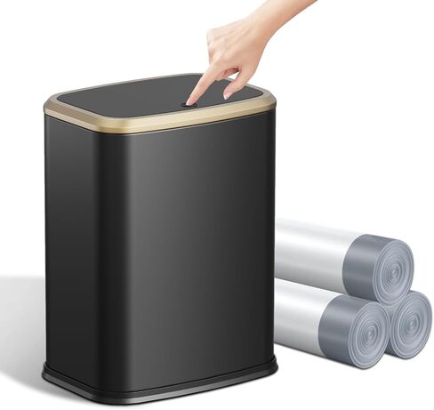 2.1 Gallon Bathroom Trash Can with Lid Press Top, 8 Liter Stainless Steel Garbage Can with Press Type Lid, Slim Trash Bin Waste Basket for Toilet, Office, Bedroom, Living Room (White) in Saudi Arabia