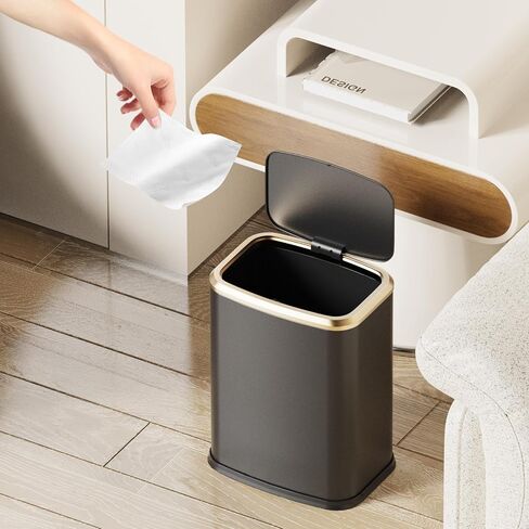2.1 Gallon Bathroom Trash Can with Lid Press Top, 8 Liter Stainless Steel Garbage Can with Press Type Lid, Slim Trash Bin Waste Basket for Toilet, Office, Bedroom, Living Room (White) in Saudi Arabia