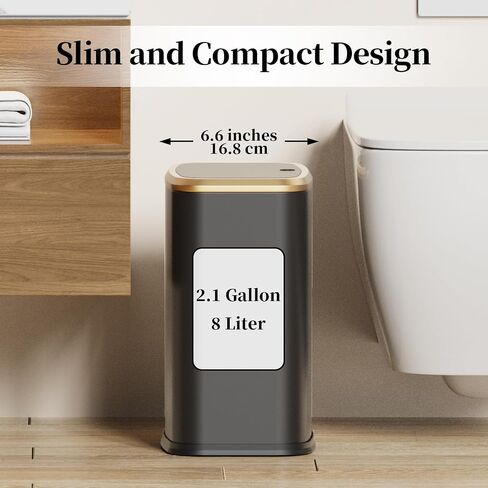2.1 Gallon Bathroom Trash Can with Lid Press Top, 8 Liter Stainless Steel Garbage Can with Press Type Lid, Slim Trash Bin Waste Basket for Toilet, Office, Bedroom, Living Room (White) in Saudi Arabia