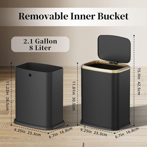 2.1 Gallon Bathroom Trash Can with Lid Press Top, 8 Liter Stainless Steel Garbage Can with Press Type Lid, Slim Trash Bin Waste Basket for Toilet, Office, Bedroom, Living Room (White) in Saudi Arabia