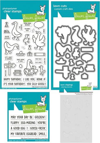 Lawn Fawn Silly Goose Stamp Set Bundle, 4x6 inch Clear Stamps, Dies, Add-On Stamps, Coloring Stencil, 4 Pieces in Saudi Arabia