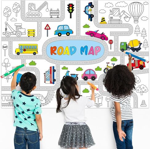 ملصق تلوين النقل للأطفال عملاق كبير تلوين الطريق ملصق TableCloth Jumbo التلوين كتاب الحرف مرور مرور مرور سيارات الشاحنات ملصقات عيد ميلاد للأطفال الصغار تزيين الحفلات التعليمية in Saudi Arabia
