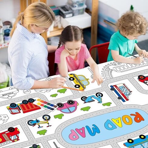 ملصق تلوين النقل للأطفال عملاق كبير تلوين الطريق ملصق TableCloth Jumbo التلوين كتاب الحرف مرور مرور مرور سيارات الشاحنات ملصقات عيد ميلاد للأطفال الصغار تزيين الحفلات التعليمية in Saudi Arabia