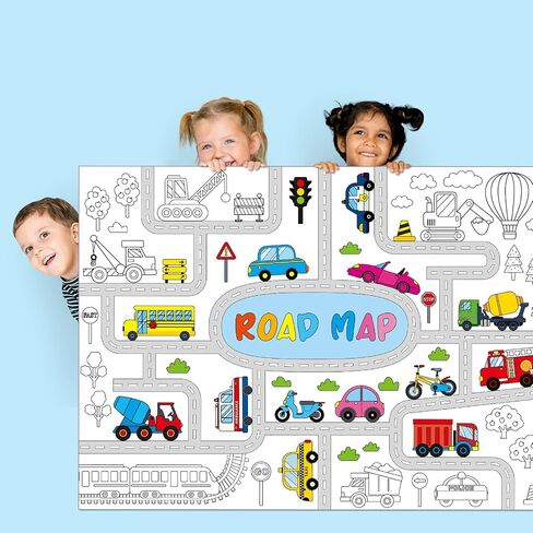 ملصق تلوين النقل للأطفال عملاق كبير تلوين الطريق ملصق TableCloth Jumbo التلوين كتاب الحرف مرور مرور مرور سيارات الشاحنات ملصقات عيد ميلاد للأطفال الصغار تزيين الحفلات التعليمية in Saudi Arabia