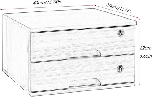 تخزين خزانة الملفات المسطحة - صندوق تخزين الخشب الصلب ، لوازم المكتب A4/استلام منظم ملفات ، صندوق تخزين سطح المكتب الخشبي مع أدراج قابلة للقفل ، 1/2/3/4 مع قفل (درجان ، أ) in Kuwait