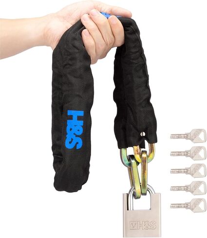 H&S Heavy Duty Bike Padlock and Chain for Ultimate Protection - Anti-Theft 10mm x 1.2m Security Chain for Mountain Bike & Road Bike - Security Chain and Lock with Keys in Saudi Arabia