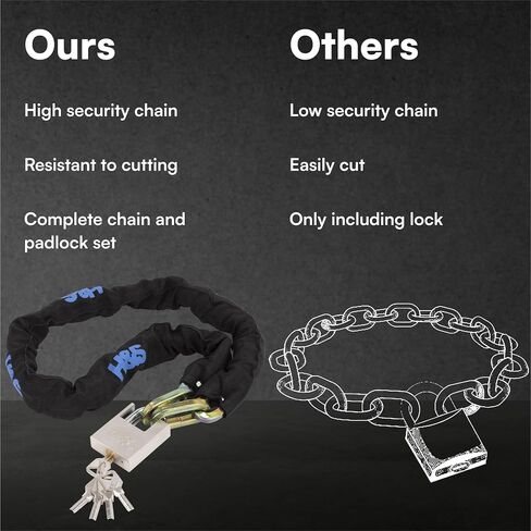 H&S Heavy Duty Bike Padlock and Chain for Ultimate Protection - Anti-Theft 10mm x 1.2m Security Chain for Mountain Bike & Road Bike - Security Chain and Lock with Keys in Saudi Arabia