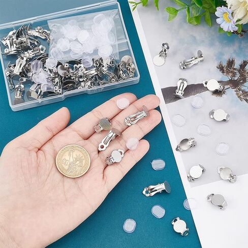 UNICRAFTALE 60pcs Clip-on Earring Findings DIY Earring Clip 304 Stainless Steel Clip-on Earring Converter Flat Round Tray Non-Pierced Earrings with Silicone Earring Pads for DIY Earring Making in Saudi Arabia