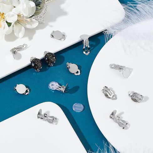 UNICRAFTALE 60pcs Clip-on Earring Findings DIY Earring Clip 304 Stainless Steel Clip-on Earring Converter Flat Round Tray Non-Pierced Earrings with Silicone Earring Pads for DIY Earring Making in Saudi Arabia