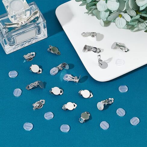 UNICRAFTALE 60pcs Clip-on Earring Findings DIY Earring Clip 304 Stainless Steel Clip-on Earring Converter Flat Round Tray Non-Pierced Earrings with Silicone Earring Pads for DIY Earring Making in Saudi Arabia