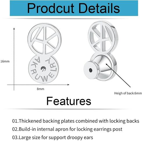 أحرار المصاعدين ، Akruwerly 4pcs شكل حرف لذيذ شكل دعامات الدافع عن الأذنين المتدلية ، قفل مؤيدي دعم الأذن لدعم الثقيل المتسق للأزرار ، اللون المختلط in Kuwait