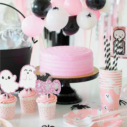 Ghost Cupcake Toppers 24pcs Pink Halloween Ghost Birthday Cake Decorations Ghost Boo Cupcake. in Saudi Arabia