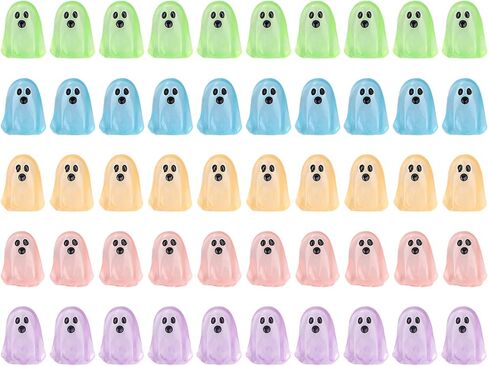 50pcs Halloween Miniature Ghost ، Glow in the Dark Small Resin Decorations Halloween Tonments Turny Turny Tursues for Party Favors Dollhouses & Garden Mini Landscapes (5 ألوان) in Kuwait