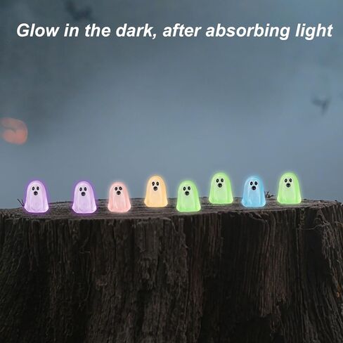 50pcs Halloween Miniature Ghost ، Glow in the Dark Small Resin Decorations Halloween Tonments Turny Turny Tursues for Party Favors Dollhouses & Garden Mini Landscapes (5 ألوان) in Kuwait