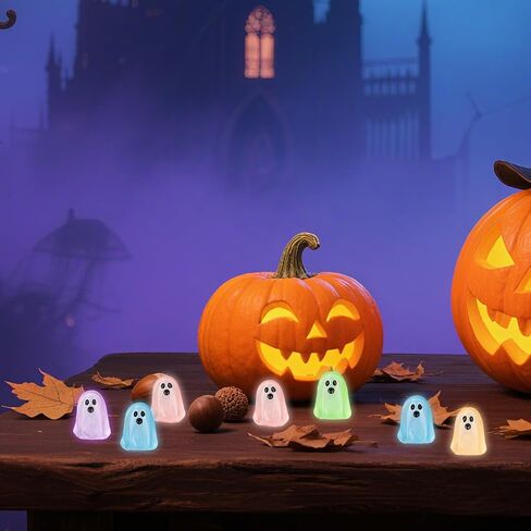 50pcs Halloween Miniature Ghost ، Glow in the Dark Small Resin Decorations Halloween Tonments Turny Turny Tursues for Party Favors Dollhouses & Garden Mini Landscapes (5 ألوان) in Kuwait