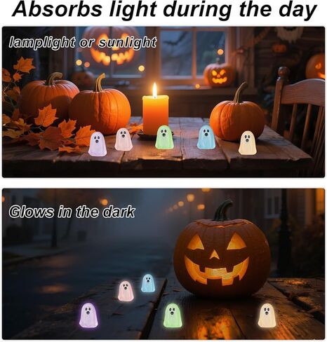 50pcs Halloween Miniature Ghost ، Glow in the Dark Small Resin Decorations Halloween Tonments Turny Turny Tursues for Party Favors Dollhouses & Garden Mini Landscapes (5 ألوان) in Kuwait