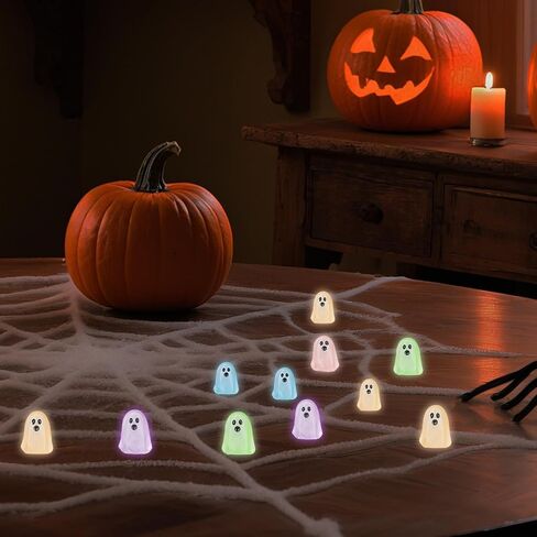 50pcs Halloween Miniature Ghost ، Glow in the Dark Small Resin Decorations Halloween Tonments Turny Turny Tursues for Party Favors Dollhouses & Garden Mini Landscapes (5 ألوان) in Kuwait