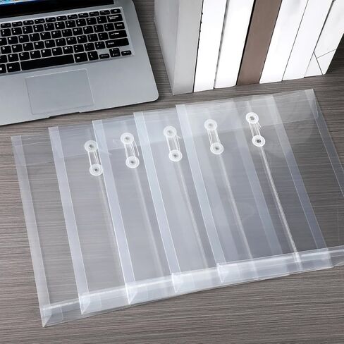 A4 Size Clear Plastic Poly Envelopes with String Closure, Expandable Files Document Folder, Reusable Large Capacity File Bag for School Office and Home (50 Pcs) in Saudi Arabia