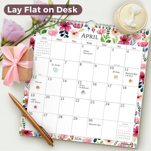 CRANBURY Large 12x12 Wall Calendar 2026 (Seasons), Square Hanging Calendar, 14 Months, Use Nov 2025 to Dec 2026, Big Grid, Colorful Seasonal Monthly Designs in Kuwait