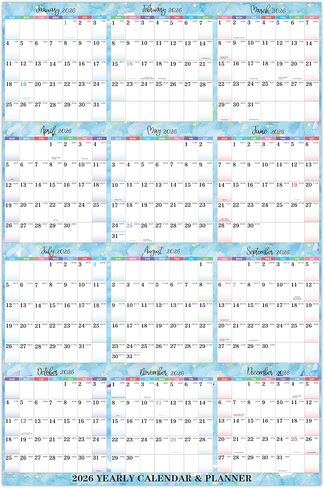 2026 Yearly Wall Calendar - 2026 Calendar (Jan 2026 - Dec 2026), 34.7" x 22.9" Open Size, 2026 Wall Calendar Thick & Writable Paper, Vertical Layout with Highlighted Holidays Design, Includes Julian Dates for Organizing Life & Work - Gradient Blue in Saudi Arabia