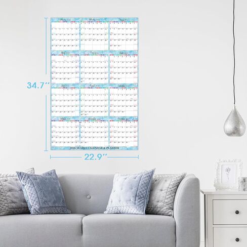 2026 Yearly Wall Calendar - 2026 Calendar (Jan 2026 - Dec 2026), 34.7" x 22.9" Open Size, 2026 Wall Calendar Thick & Writable Paper, Vertical Layout with Highlighted Holidays Design, Includes Julian Dates for Organizing Life & Work - Gradient Blue in Saudi Arabia
