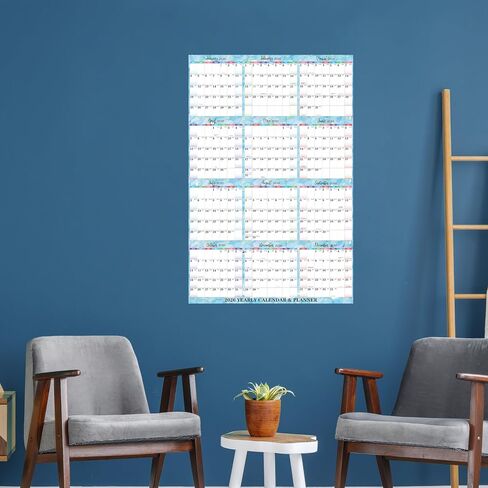 2026 Yearly Wall Calendar - 2026 Calendar (Jan 2026 - Dec 2026), 34.7" x 22.9" Open Size, 2026 Wall Calendar Thick & Writable Paper, Vertical Layout with Highlighted Holidays Design, Includes Julian Dates for Organizing Life & Work - Gradient Blue in Saudi Arabia