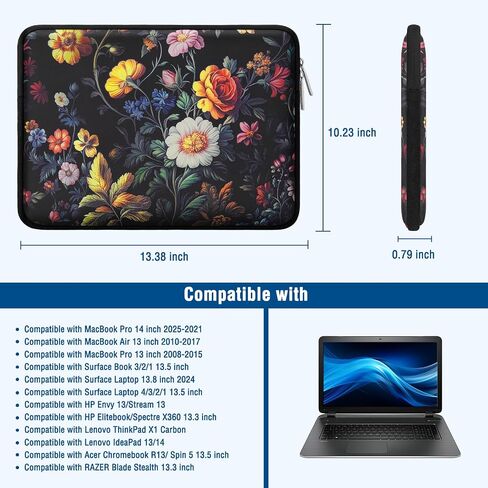 MOSESO LAPTOP CASE 13.3 بوصة ، 13-14 بوصة حقيبة كمبيوتر محمول متوافقة مع MacBook Air / Pro 13 / Pro 14 ، HP Dell Acer Asus Lenovo Notebook ، Neoprene Computer Bag مع علبة صغيرة ، حديقة كلاسيكية in Saudi Arabia
