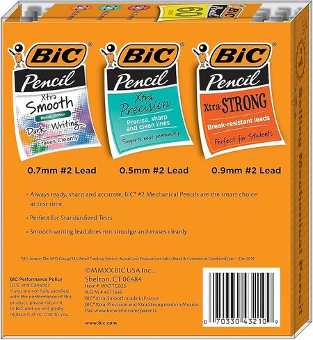 أقلام الرصاص الميكانيكية BIC ، أحجام متنوعة ، الرصاص رقم 2 ، 60/حزمة (WX7TG026-BLK) in Saudi Arabia
