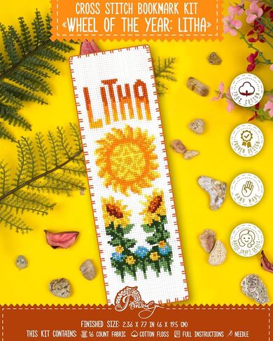 Cross Stitch Bookmark Kit Wheel of The Year: Litha – Counted DIY Embroidery Set for Adults & Beginners, Summer Solstice Pagan Wiccan Sun Fire Festival Gift in Saudi Arabia