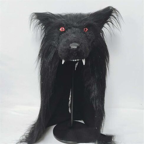 Full Head Black Wolf Headgear,Realistic Furry Viking Wolf Head Hat Mask,Halloween Fursuit Wolfs Costume for Role-Play Party,Christmas,Masquerade,Scary Barbarian Cosplay Plush Headdress in Kuwait