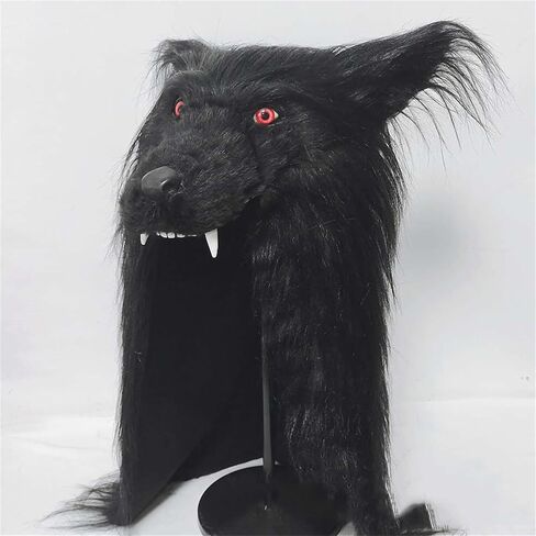 Full Head Black Wolf Headgear,Realistic Furry Viking Wolf Head Hat Mask,Halloween Fursuit Wolfs Costume for Role-Play Party,Christmas,Masquerade,Scary Barbarian Cosplay Plush Headdress in Kuwait