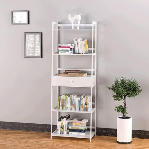 Bookshelf Ladder Shelf with Drawers 5 Tier Tall Bookcase Book Case for Bedroom Living Room Office(E) in Saudi Arabia