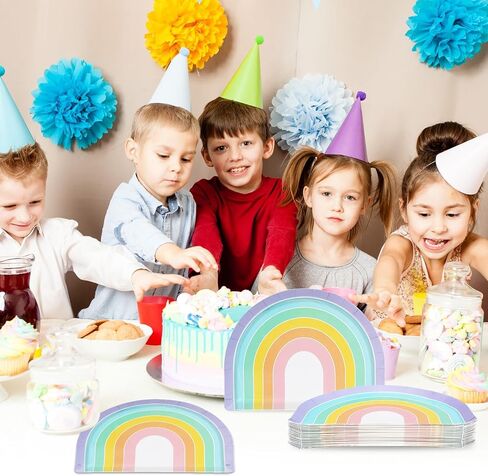 50pcs قوس قزح الورق لوحات الورق الباستيل قوس قزح أدوات المائدة مجموعة أدوات مائدة زخرفية ملونة زخرفية للحلويات لحفلات زفاف عيد ميلاد الحفلات. in Saudi Arabia