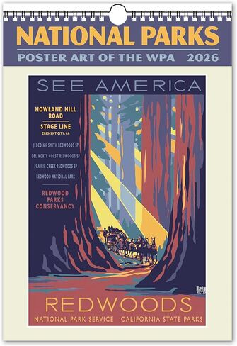 الحدائق الوطنية WPA التقويم الحائط كبير الحجم 2026 13.4 "× 19" دوامة ملزمة بشماعات in Kuwait