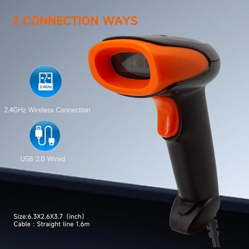 1D 2D QR barcode scanners gun wireless,Superior CMOS Sensor handheld scanners,Rechargeable scan gun, 2 connection: 2.4G wireless&USB cable,High speed book scanner for personal library,Retail,Warehouse in Saudi Arabia