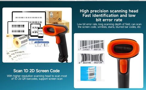 1D 2D QR barcode scanners gun wireless,Superior CMOS Sensor handheld scanners,Rechargeable scan gun, 2 connection: 2.4G wireless&USB cable,High speed book scanner for personal library,Retail,Warehouse in Saudi Arabia