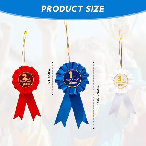 Award Ribbons 1st 2nd 3rd Place Recognition Rosette Set Awards Blue Red White Badge Ribbons for Classroom Prize Science Fair Talent Show (3 Pcs) in Kuwait