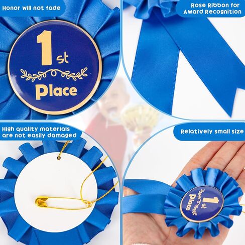 Award Ribbons 1st 2nd 3rd Place Recognition Rosette Set Awards Blue Red White Badge Ribbons for Classroom Prize Science Fair Talent Show (3 Pcs) in Kuwait