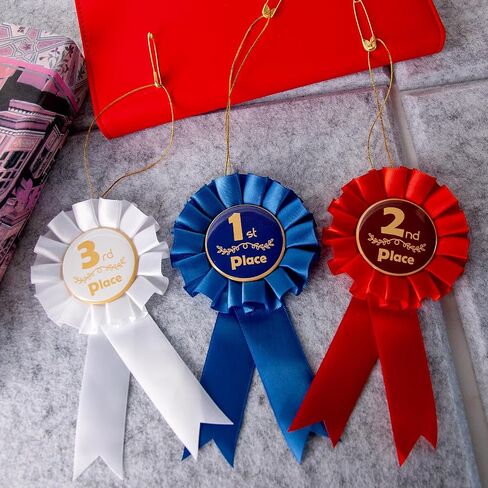 Award Ribbons 1st 2nd 3rd Place Recognition Rosette Set Awards Blue Red White Badge Ribbons for Classroom Prize Science Fair Talent Show (3 Pcs) in Kuwait
