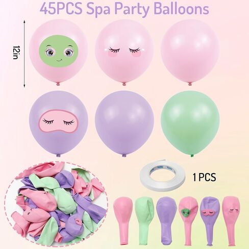 45 Pcs Spa Party Balloons Decorations Pink Green Purple Latex Balloons Kit for Birthday Holiday Parties Photo Backdrop Decor, 12 Inch in Saudi Arabia